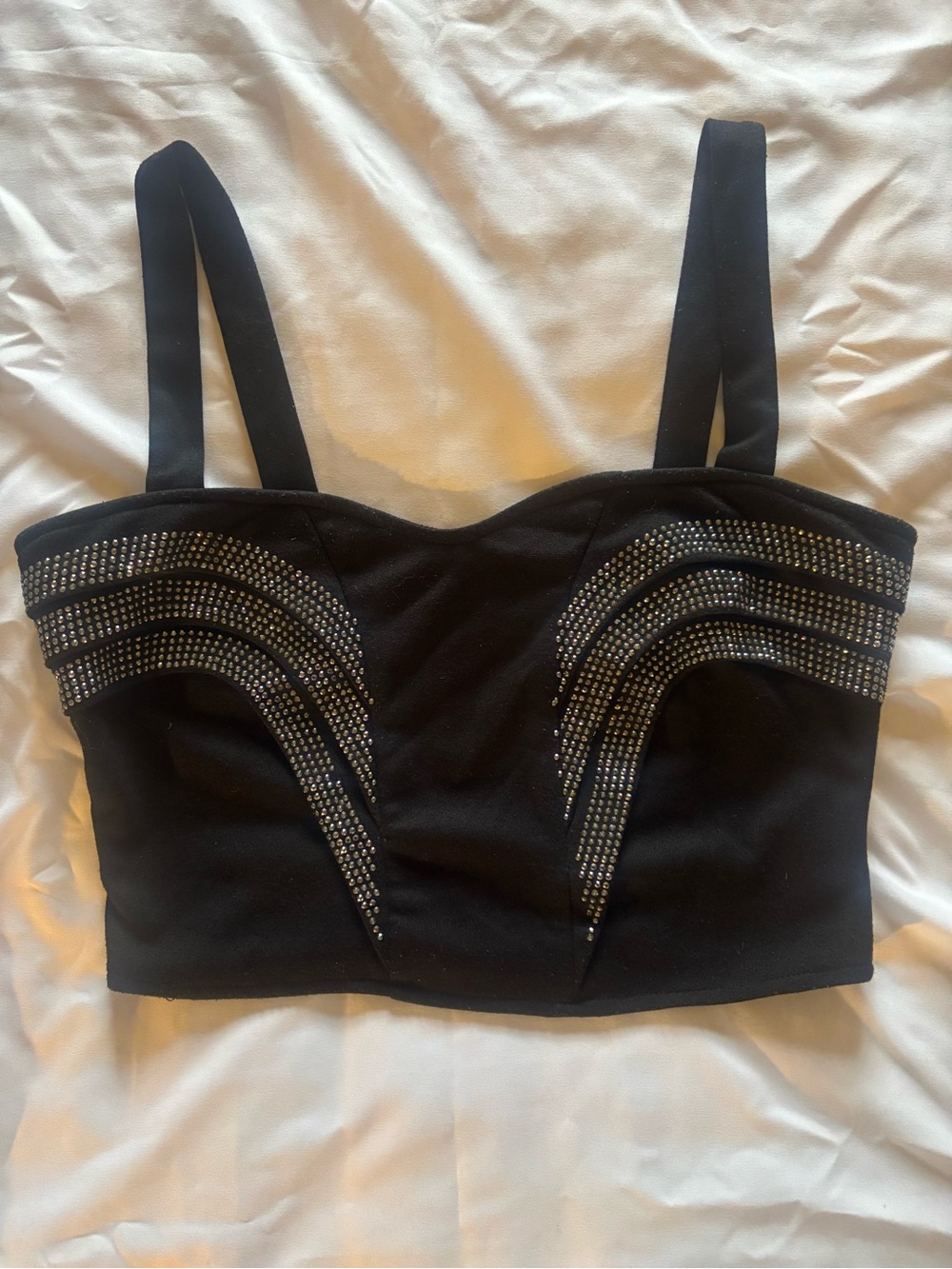 Black Embellished Crop Tank Top - Sleek Women's Evening Top